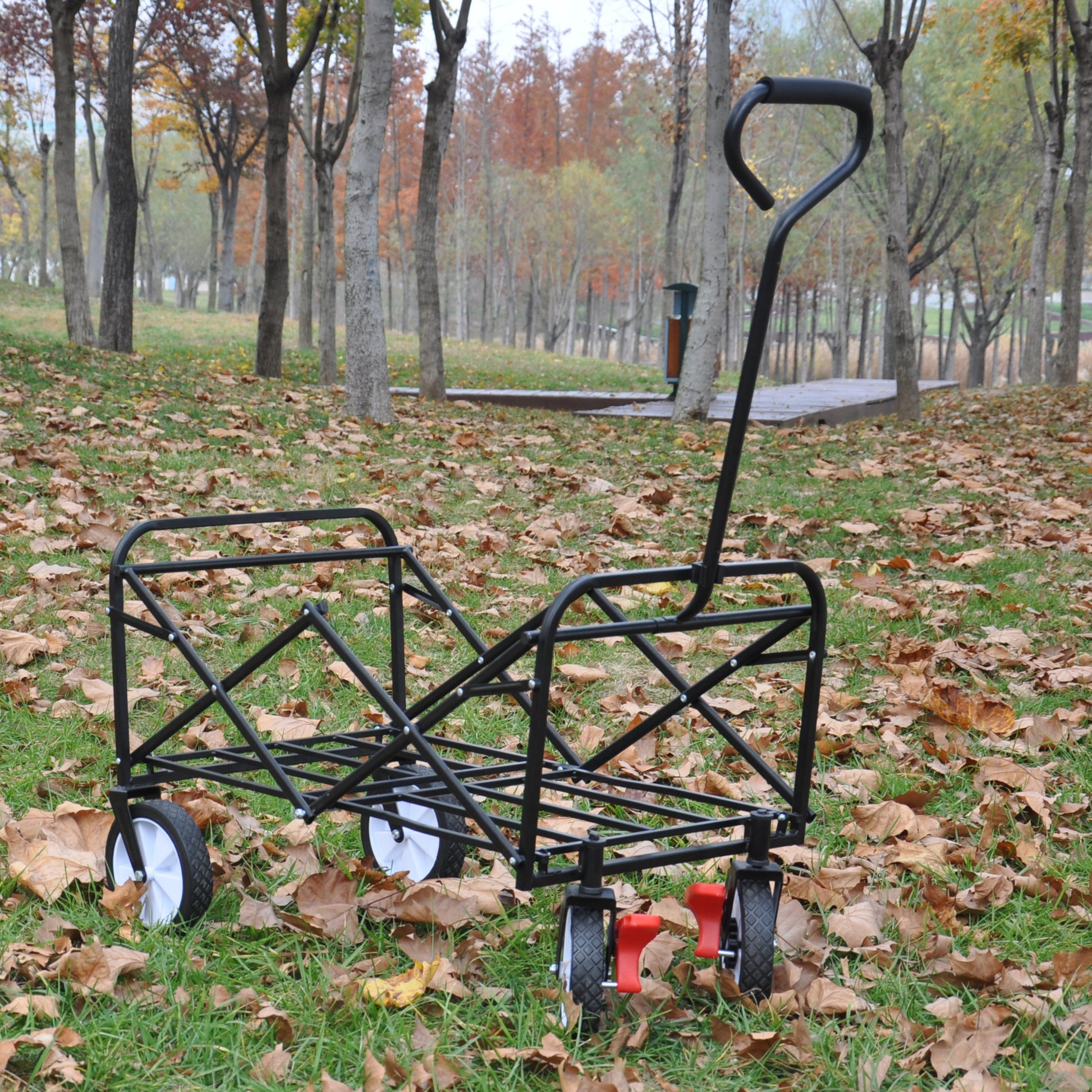 Folding Wagon Garden Shopping Beach Cart Red Red Metal