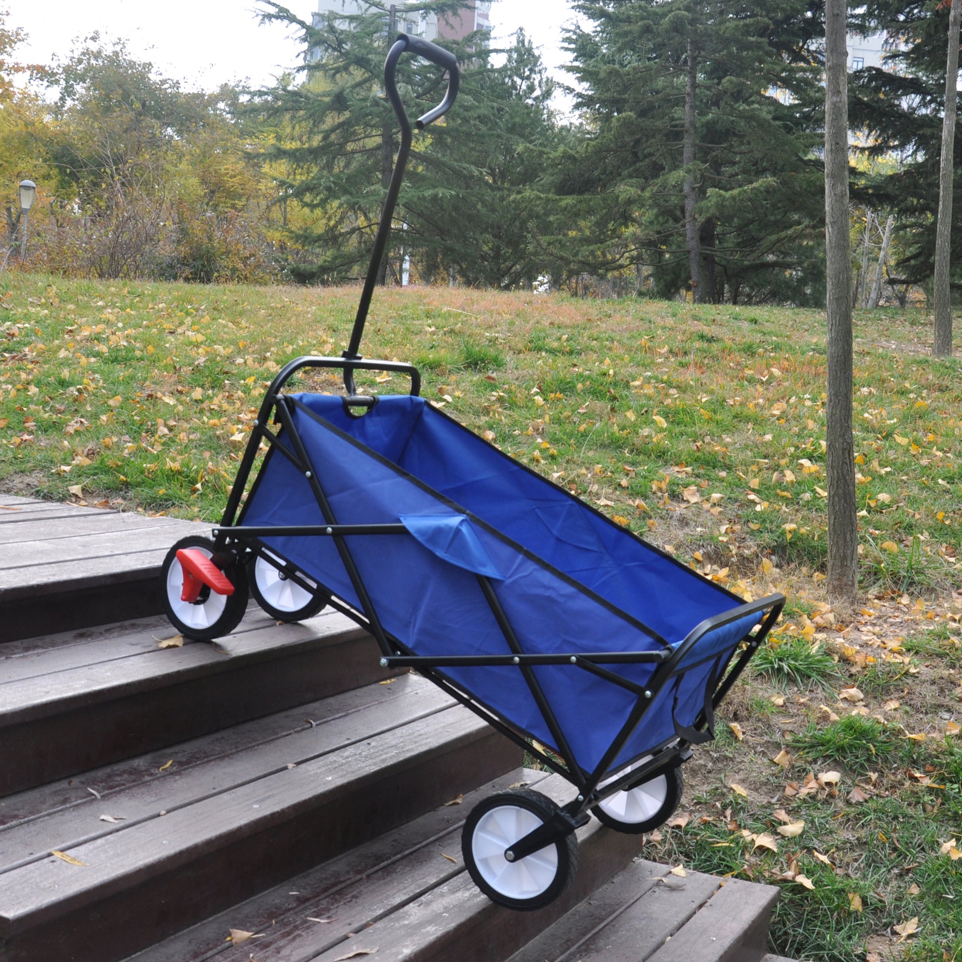 Folding Wagon Garden Shopping Beach Cart Blue Blue Metal