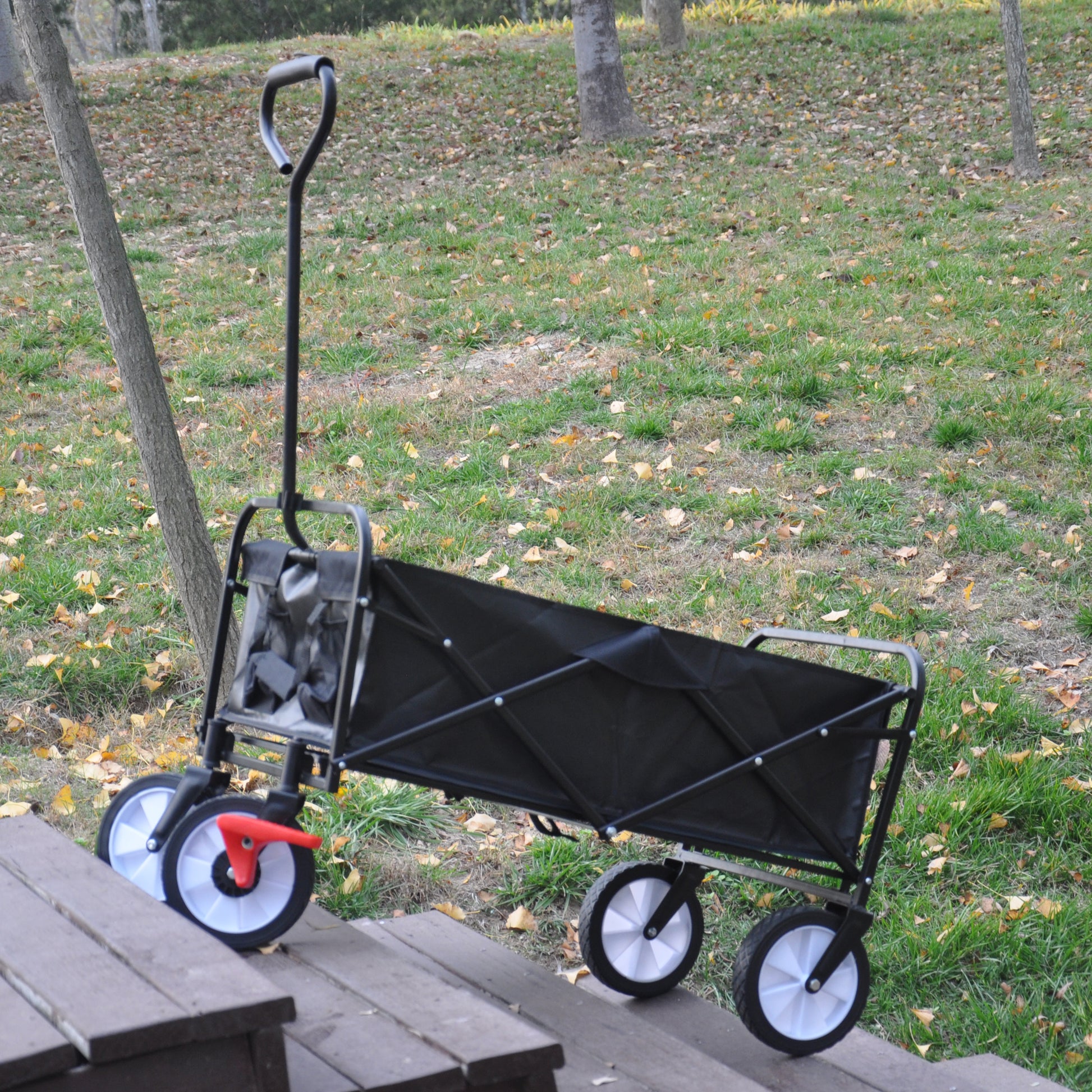 Folding Wagon Garden Shopping Beach Cart Black Black Metal