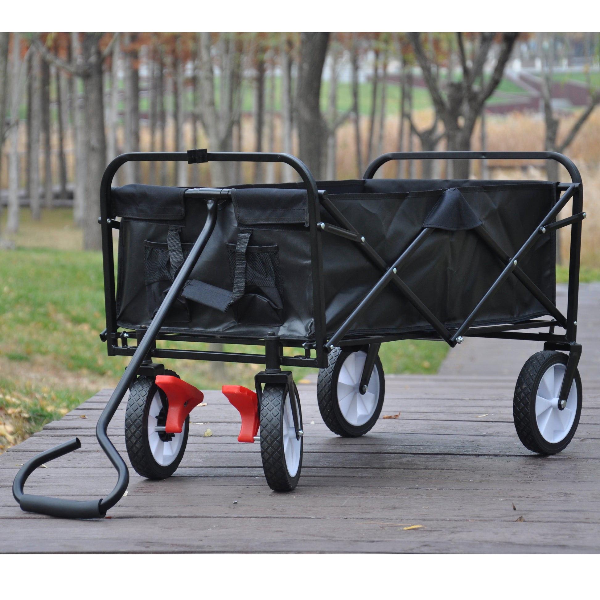 Folding Wagon Garden Shopping Beach Cart Black Black Metal