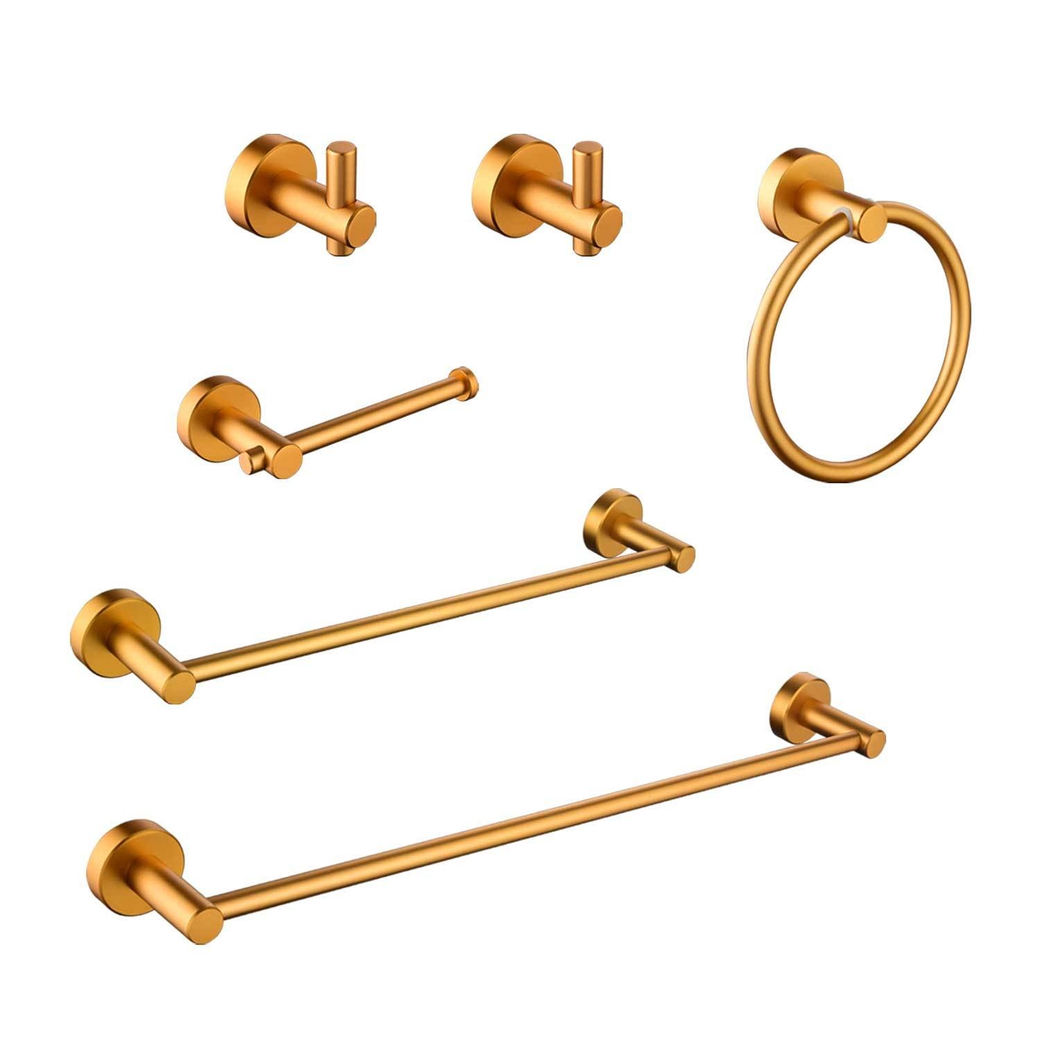 6 Piece Bathroom Towel Rack Set Wall Mount brushed gold-aluminium