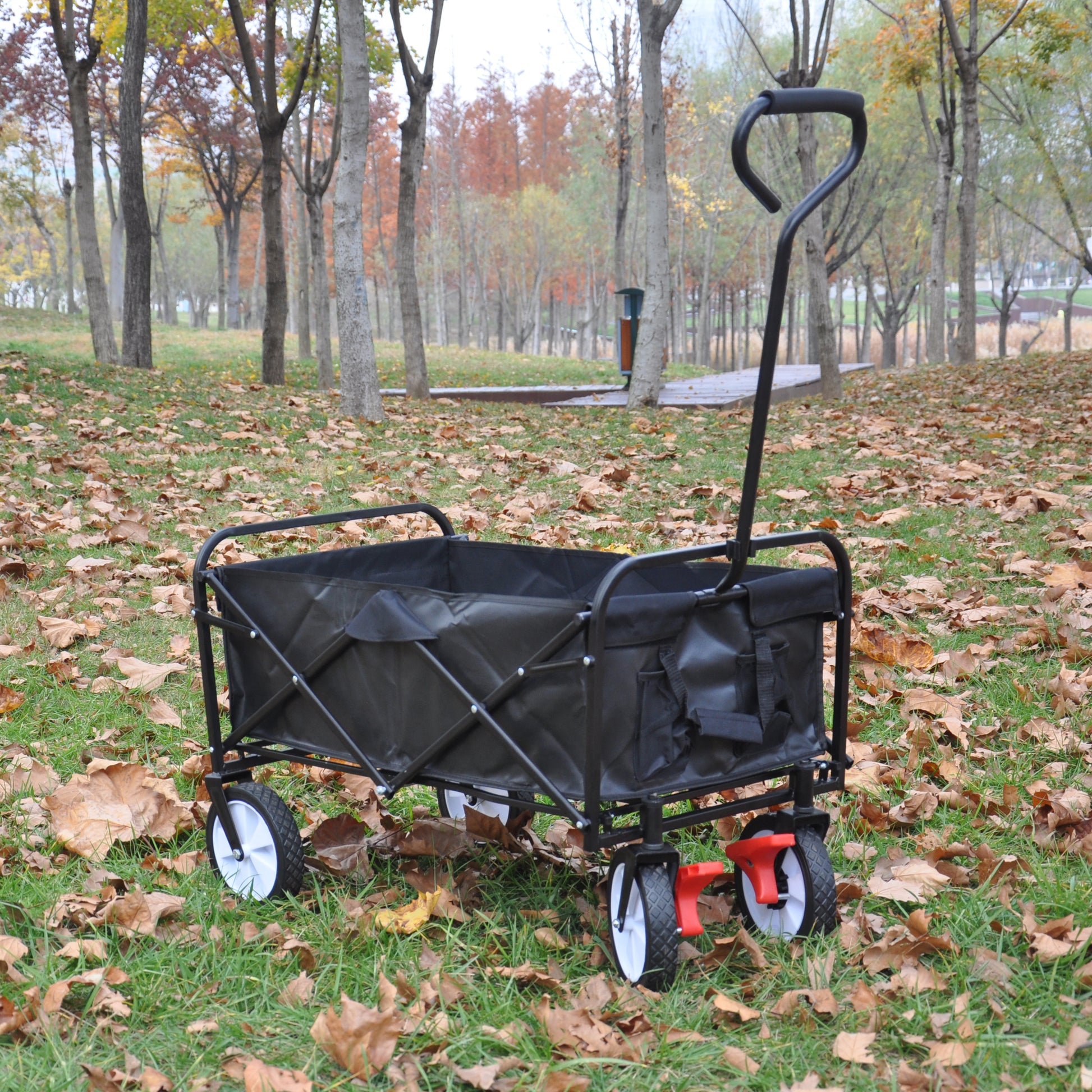 Folding Wagon Garden Shopping Beach Cart Black Black Metal