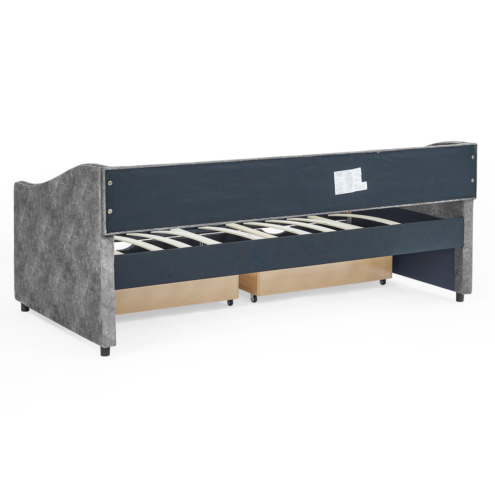 Twin Size Daybed With Drawers Upholstered Tufted Sofa Bed, With Button On Back And Copper Nail On Waved Shape Arms, Grey 81.5''X4''X30.5'' Grey Polyester