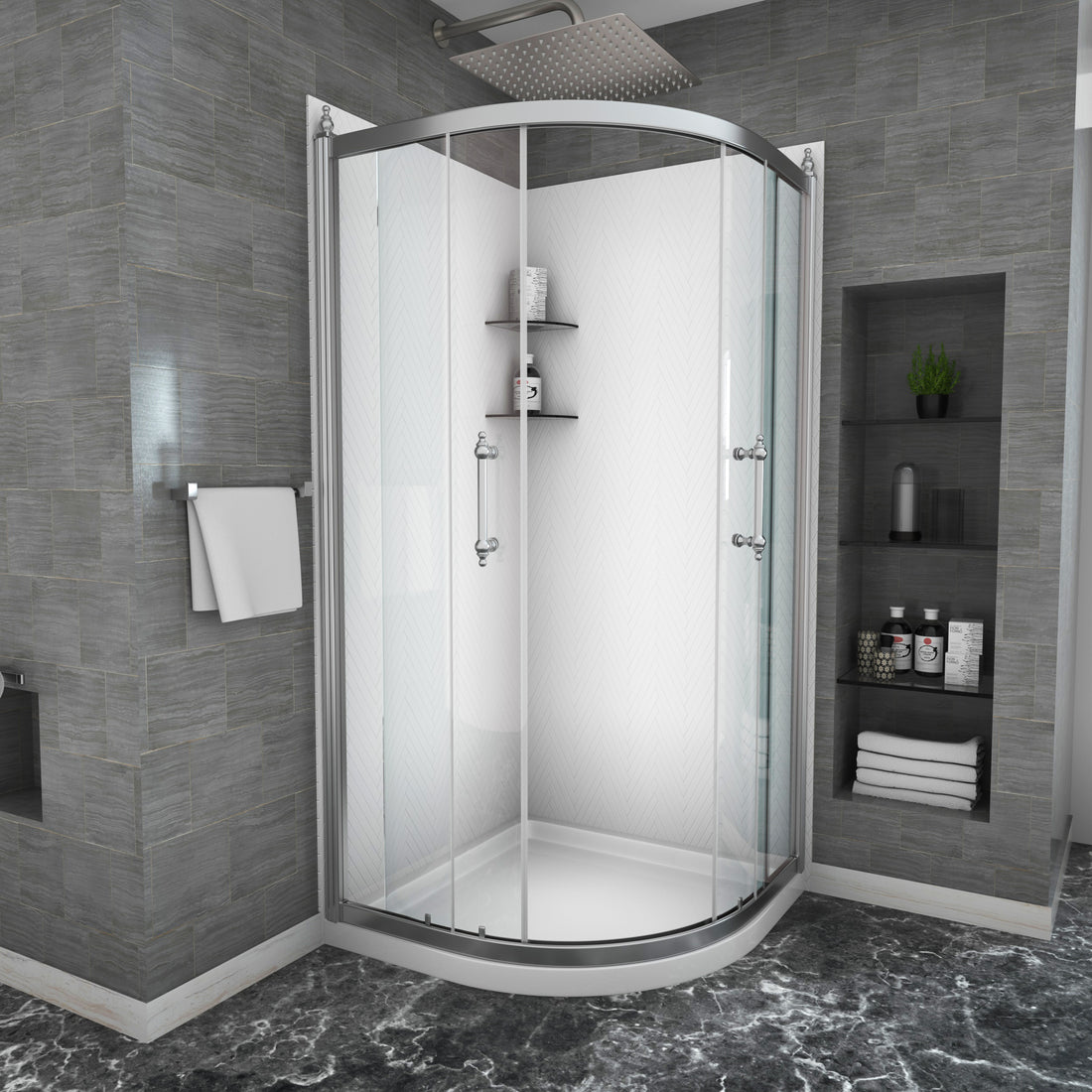 Shower Door 36" x 75" Framed Tub Shower Enclosure in chrome-glass