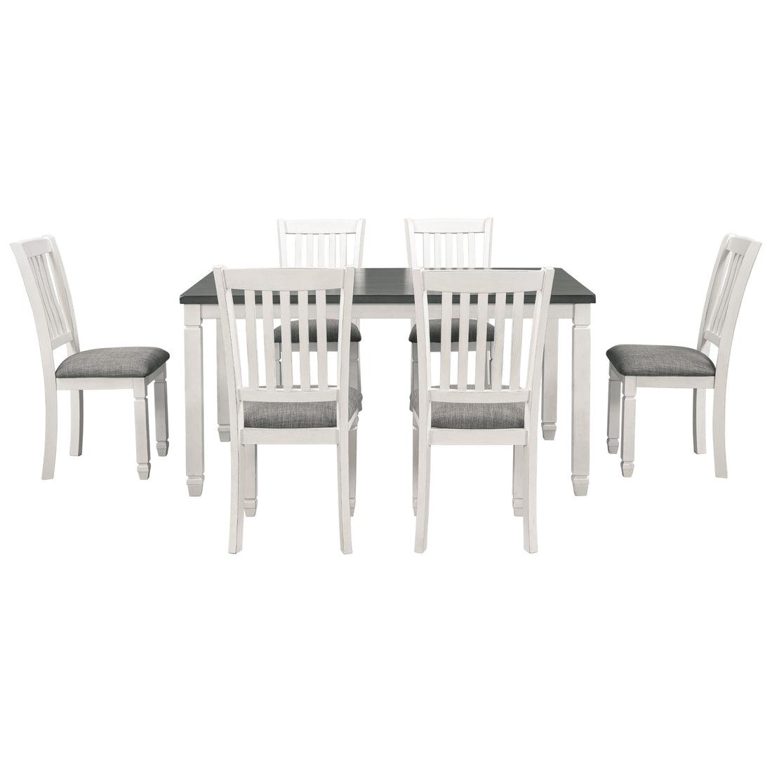 7 Piece Dining Table Set Wood Dining Table And 6 Upholstered Chairs With Shaped Legs For Dining Room Living Room Furniture Gray White White Gray Solid Wood