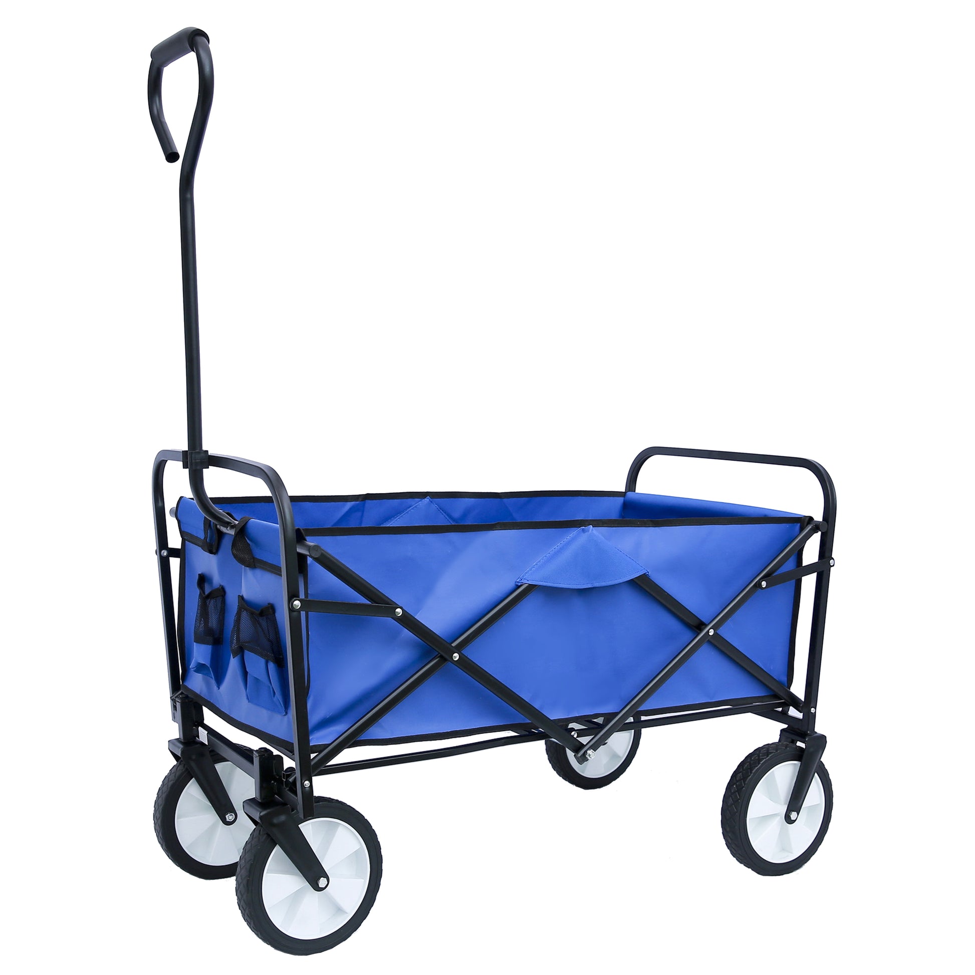 Folding Wagon Garden Shopping Beach Cart Blue Blue Steel