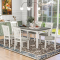 7 Piece Dining Table Set Wood Dining Table And 6 Upholstered Chairs With Shaped Legs For Dining Room Living Room Furniture Gray White White Gray Solid Wood