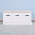 Wooden Entryway Shoe Cabinet Living Room Storage Bench With White Cushion White Mdf