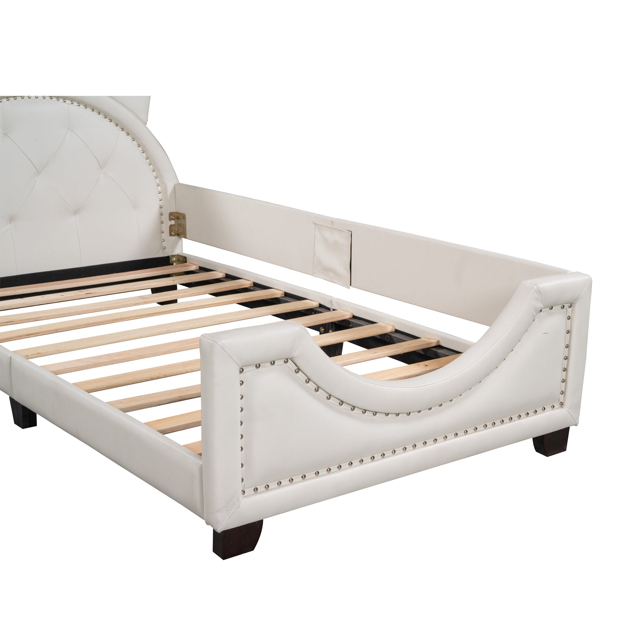 Twin Size Upholstered Daybed with Carton Ears Shaped white-pu leather