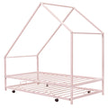 Metal House Bed With Trundle, Twin Size House Bed Pink Pink Metal