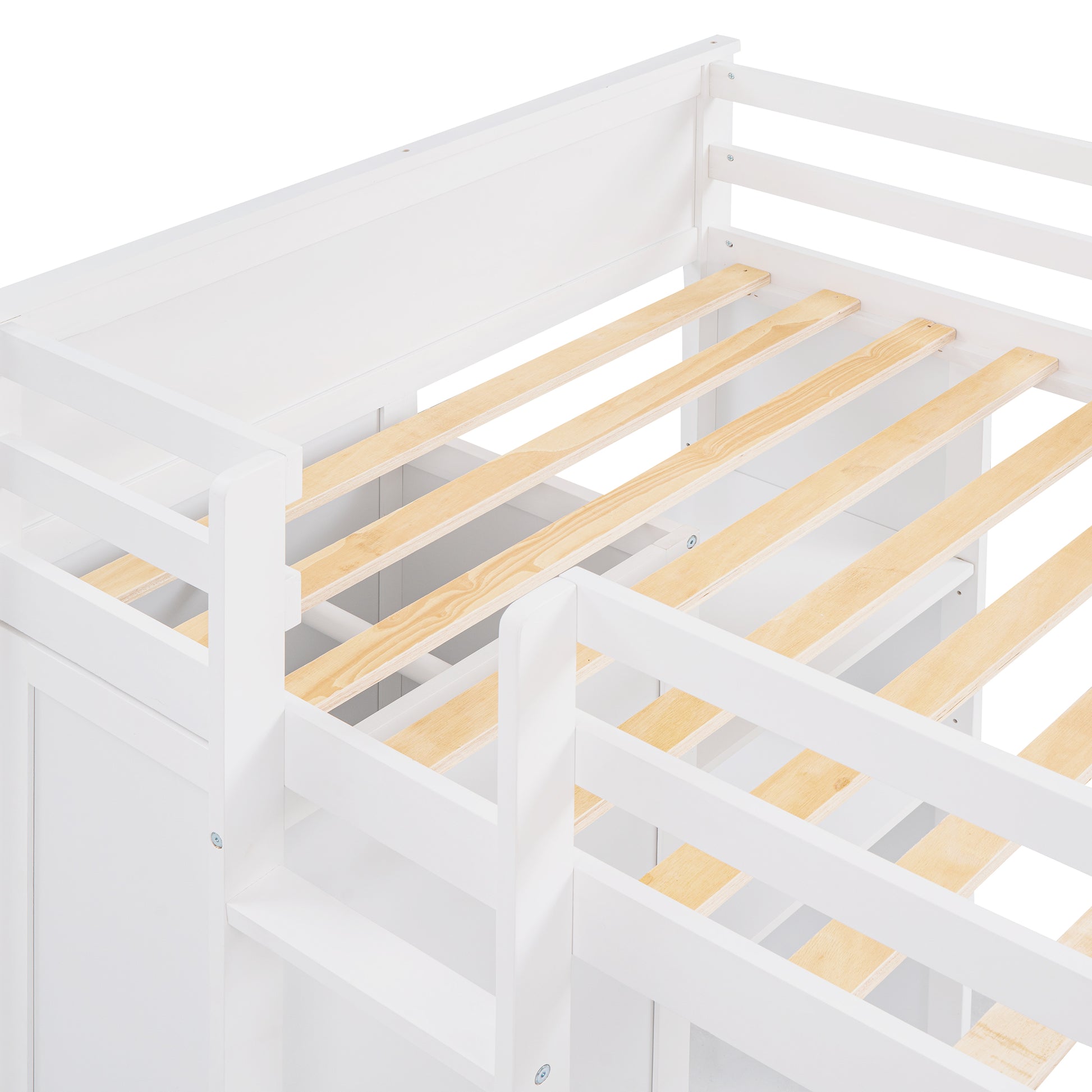 Twin Size Loft Bed With A Stand Alone Bed, Shelves,Desk,And Wardrobe White White Solid Wood