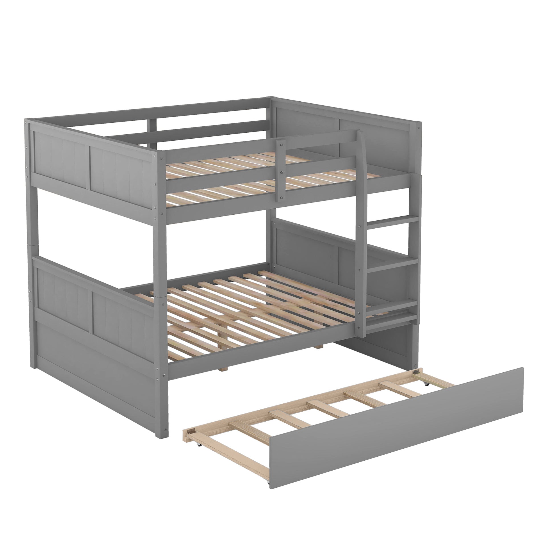 Full Over Full Bunk Bed With Twin Size Trundle, Gray Old Sku: Lp000250Aae Full Gray Solid Wood