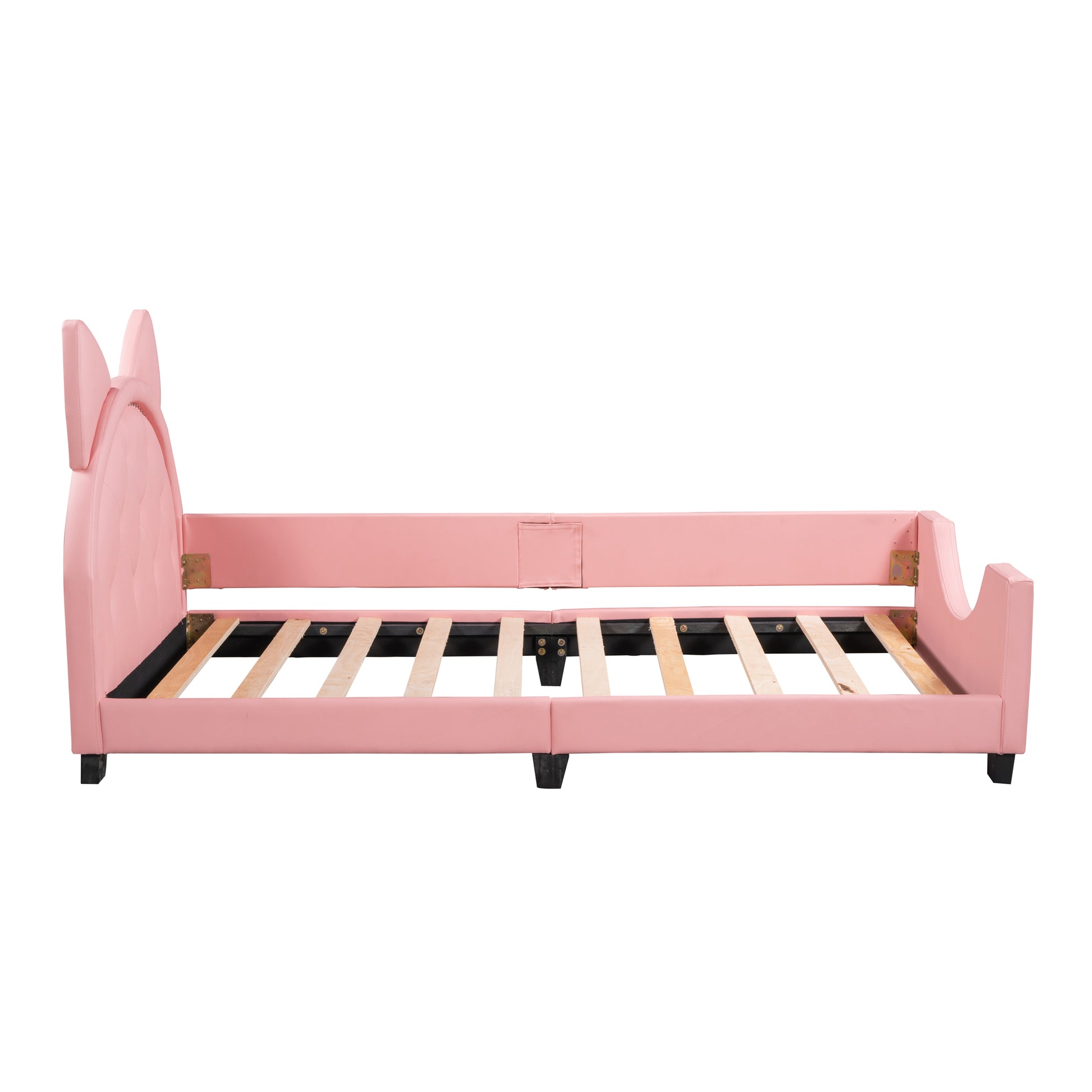 Twin Size Upholstered Daybed With Carton Ears Shaped Headboard, Pink Pink Pu Leather