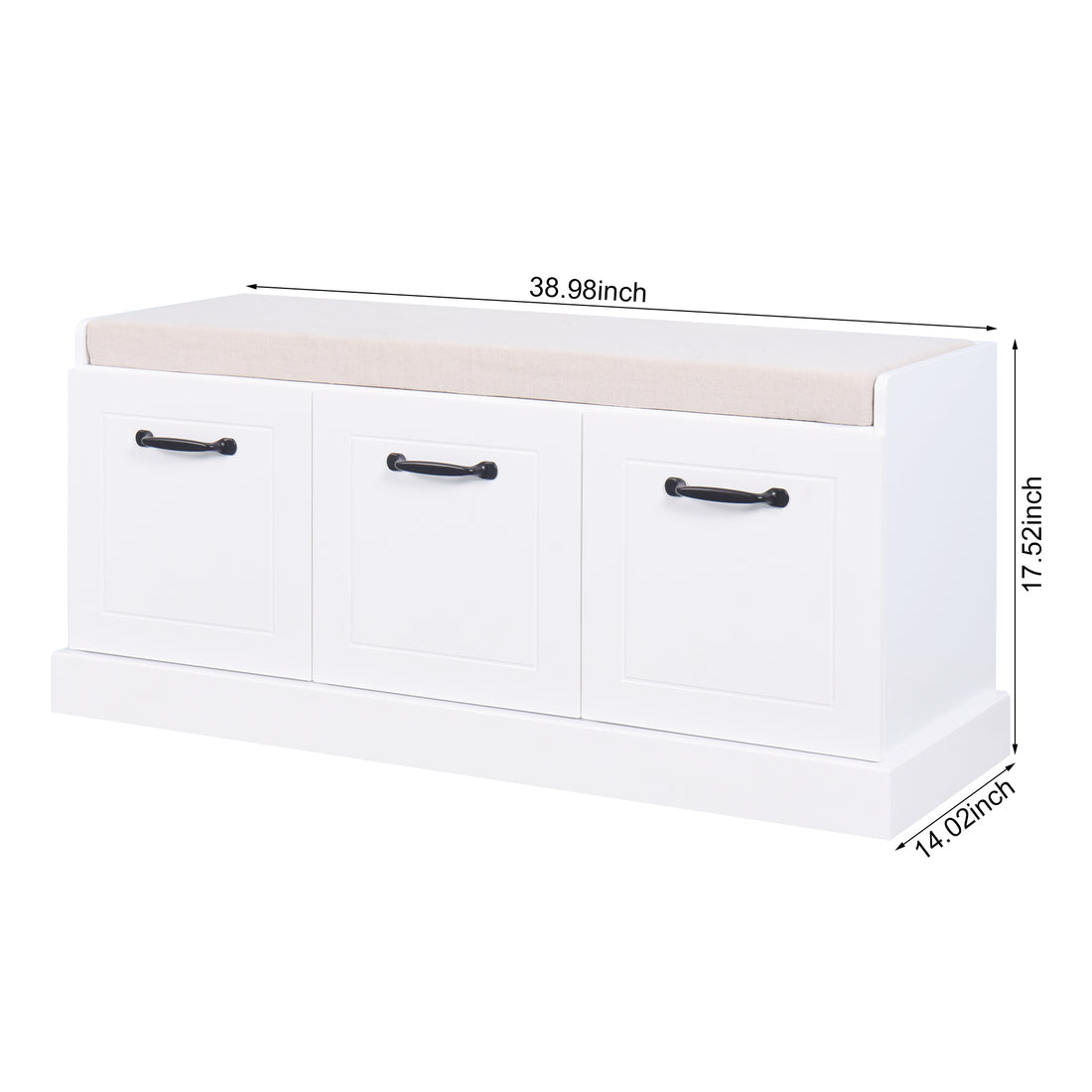 Wooden Entryway Shoe Cabinet Living Room Storage Bench With White Cushion White Mdf