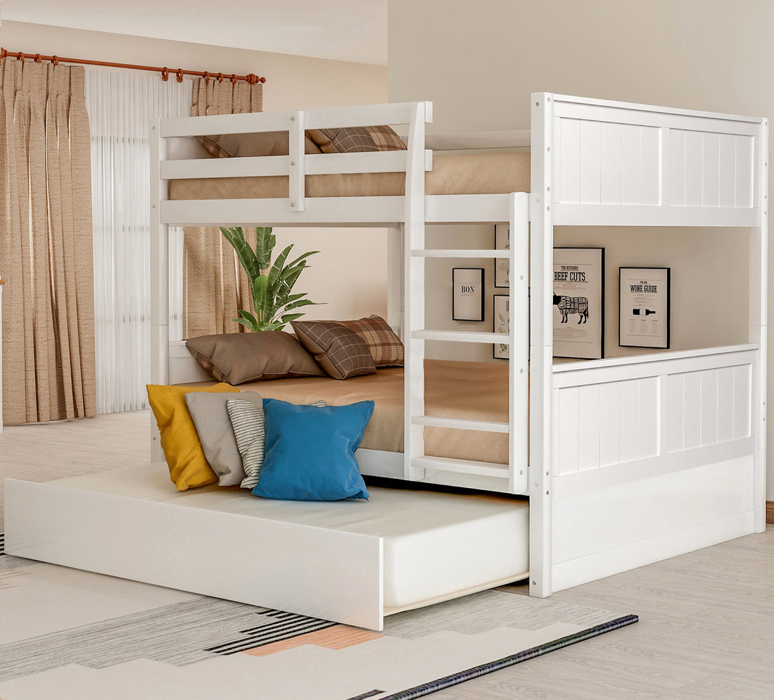 Full Over Full Bunk Bed With Twin Size Trundle, White Old Sku: Lp000250Aak Full White Solid Wood