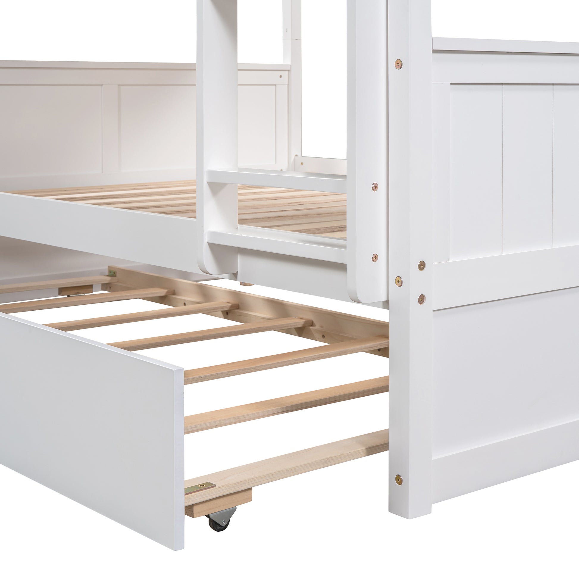 Full Over Full Bunk Bed With Twin Size Trundle, White Old Sku: Lp000250Aak Full White Solid Wood