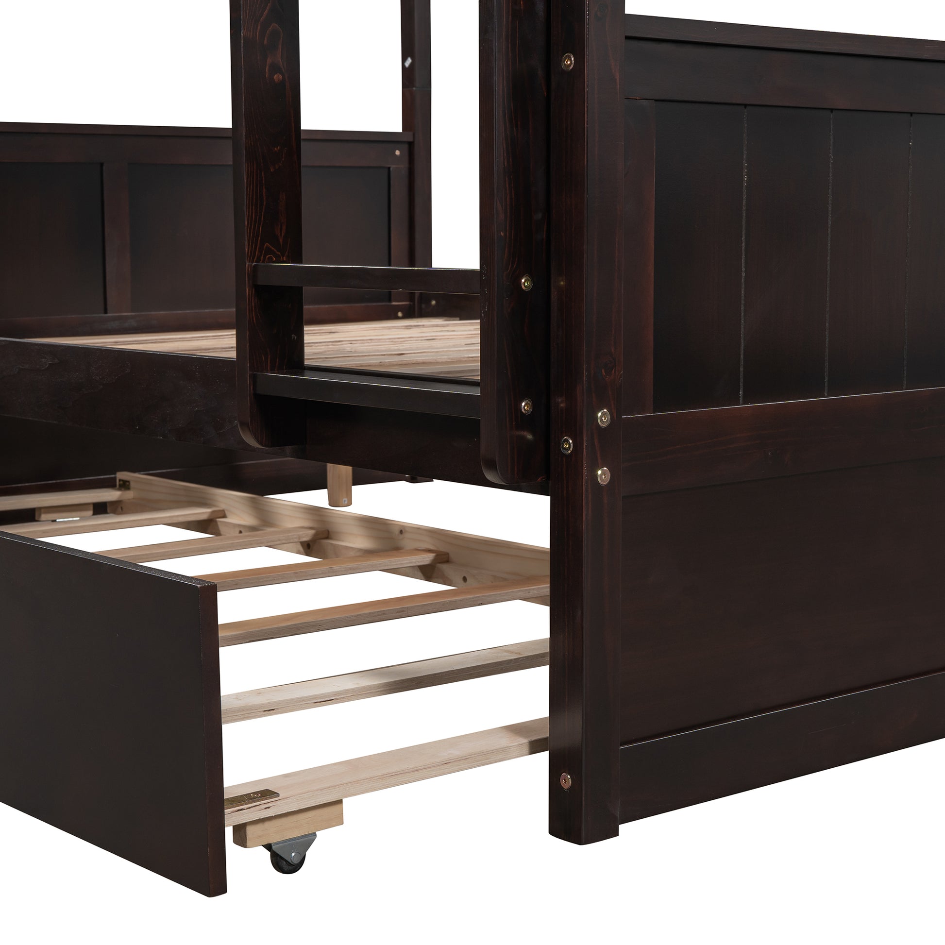 Full Over Full Bunk Bed With Twin Size Trundle, Espresso Old Sku: Lp000250Aap Full Espresso Solid Wood