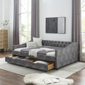 Full Size Daybed With Drawers Upholstered Tufted Sofa Bed, With Button On Back And Copper Nail On Waved Shape Arms, Grey 80.5''X55.5''X27.5'' Full Grey Polyester