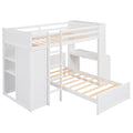 Twin Size Loft Bed With A Stand Alone Bed, Shelves,Desk,And Wardrobe White White Solid Wood