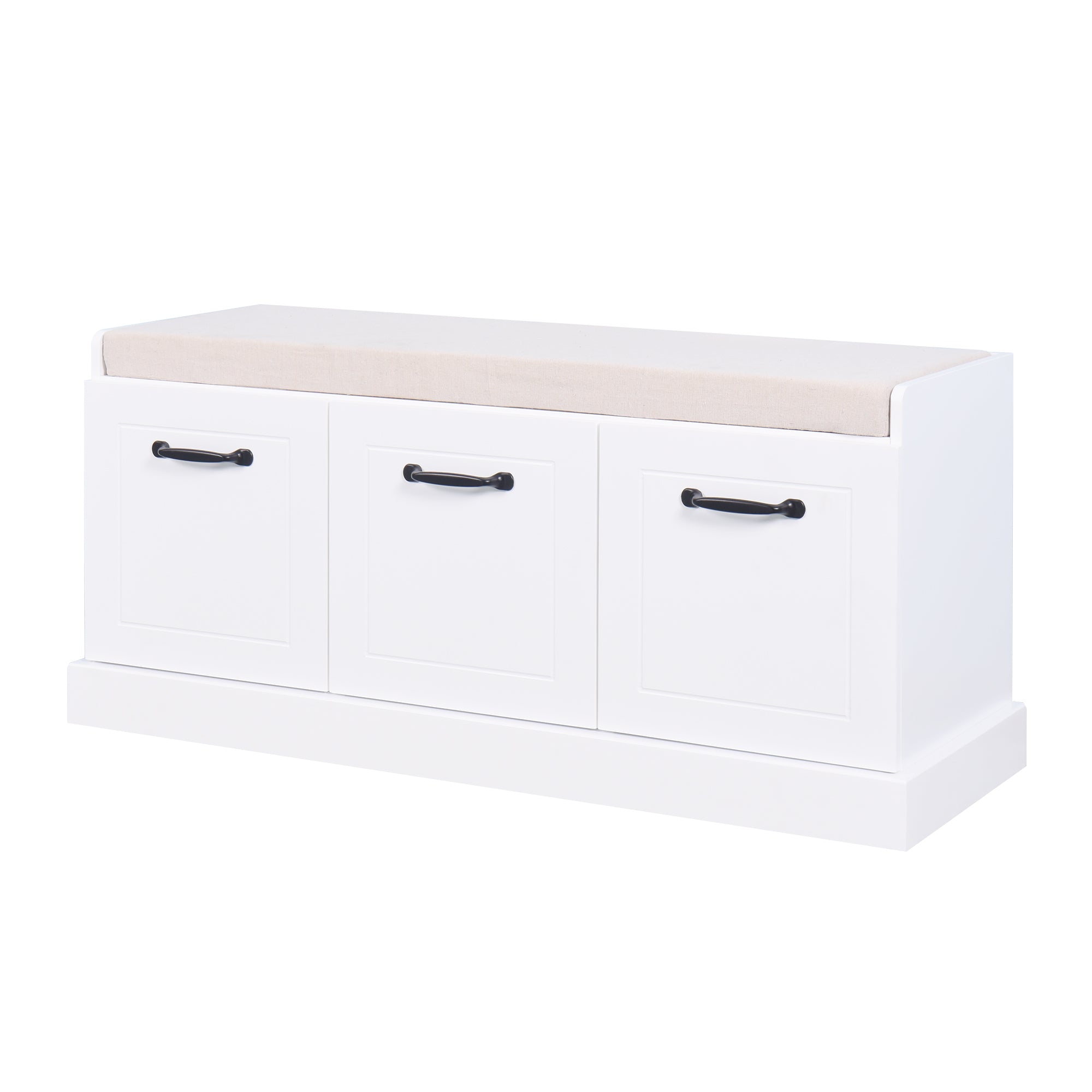 Wooden Entryway Shoe Cabinet Living Room Storage Bench With White Cushion White Mdf