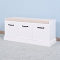 Wooden Entryway Shoe Cabinet Living Room Storage Bench With White Cushion White Mdf