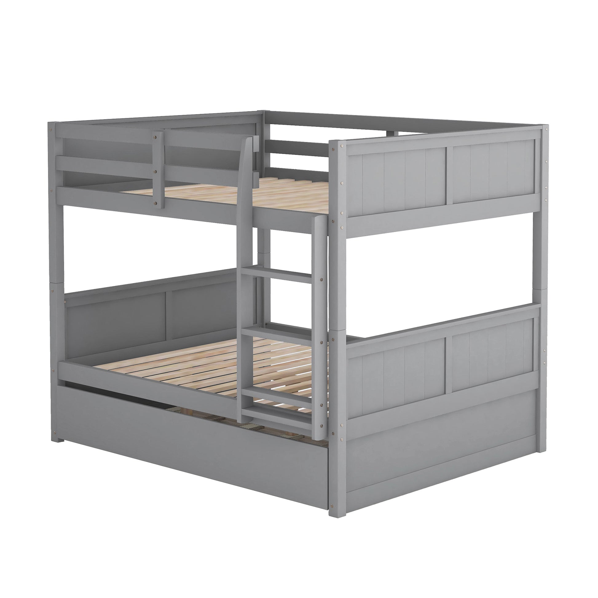 Full Over Full Bunk Bed With Twin Size Trundle, Gray Old Sku: Lp000250Aae Full Gray Solid Wood