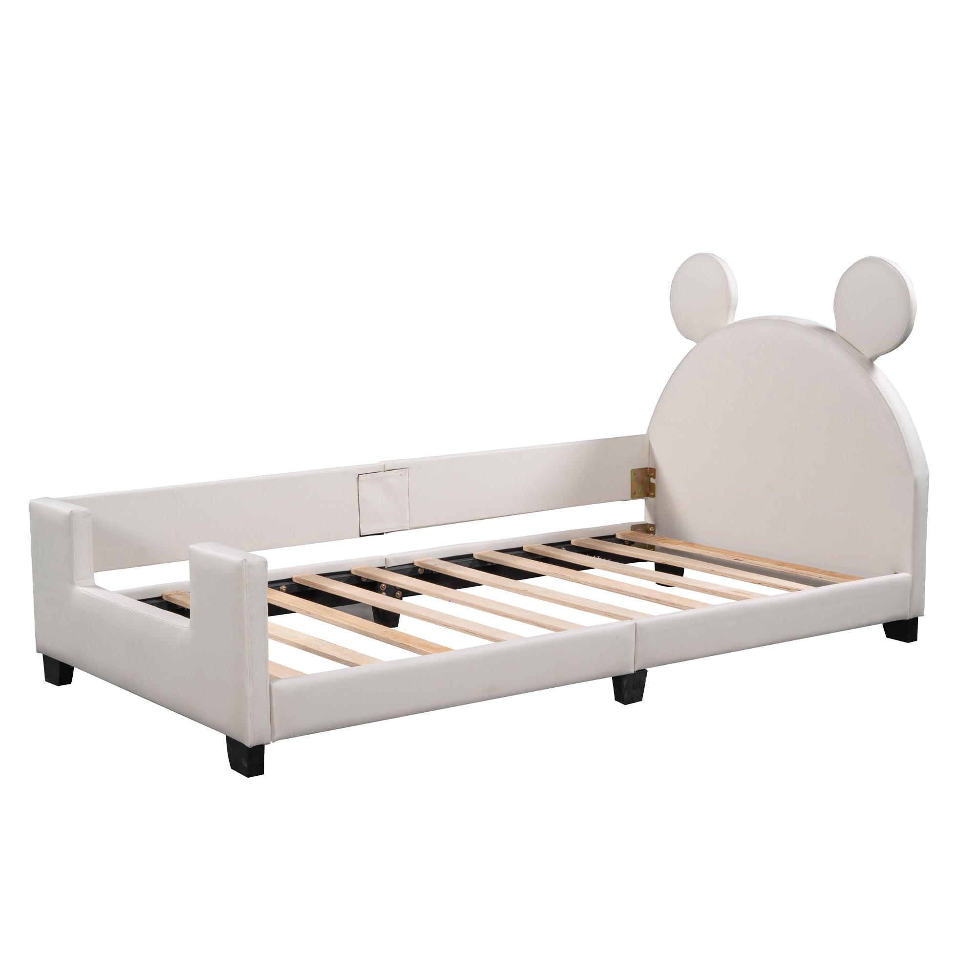 Twin Size Upholstered Daybed with Carton Ears Shaped white-pu leather