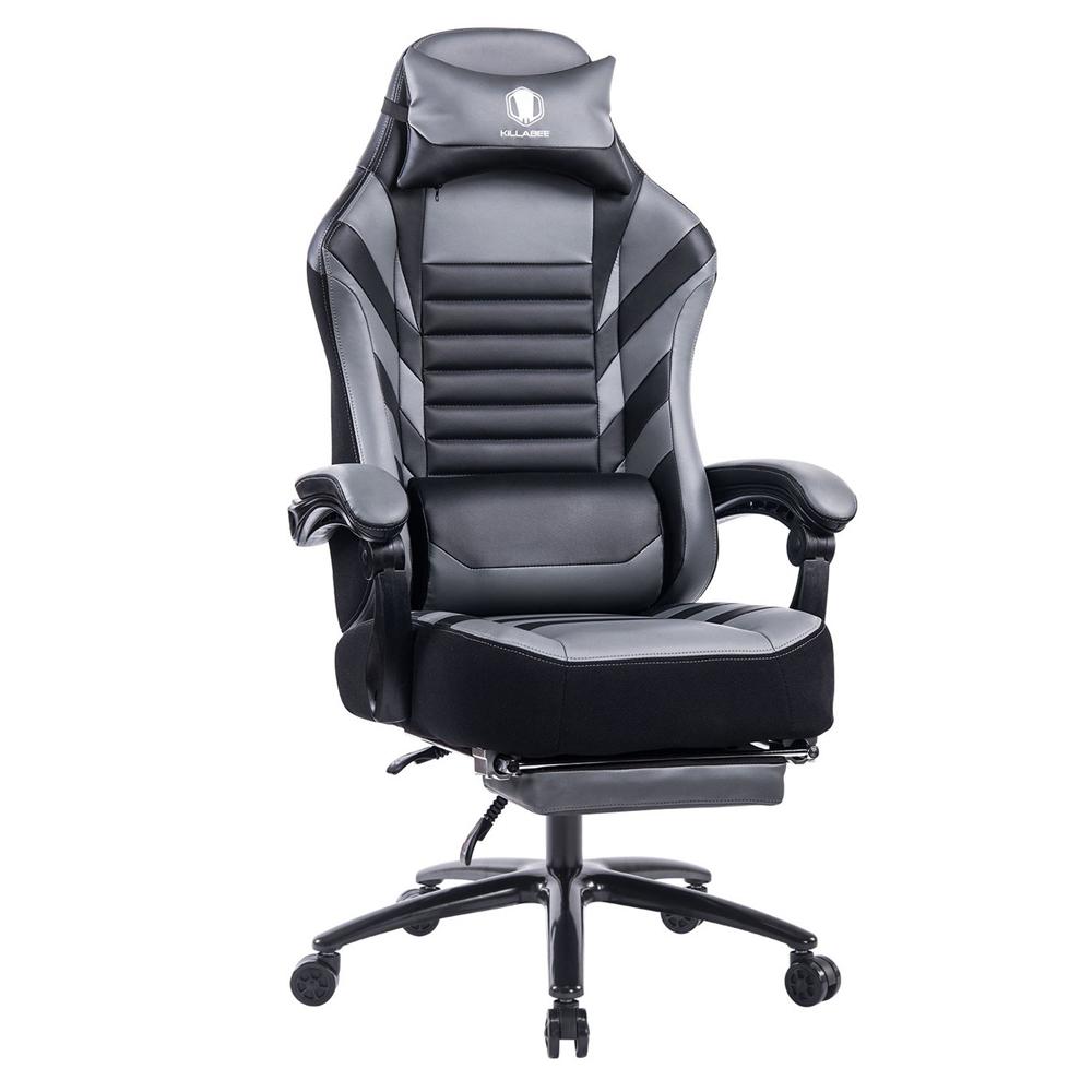 Seat Height Adjustable Swivel Racing Office Computer Ergonomic Video Game Chair Grey Foam Pu