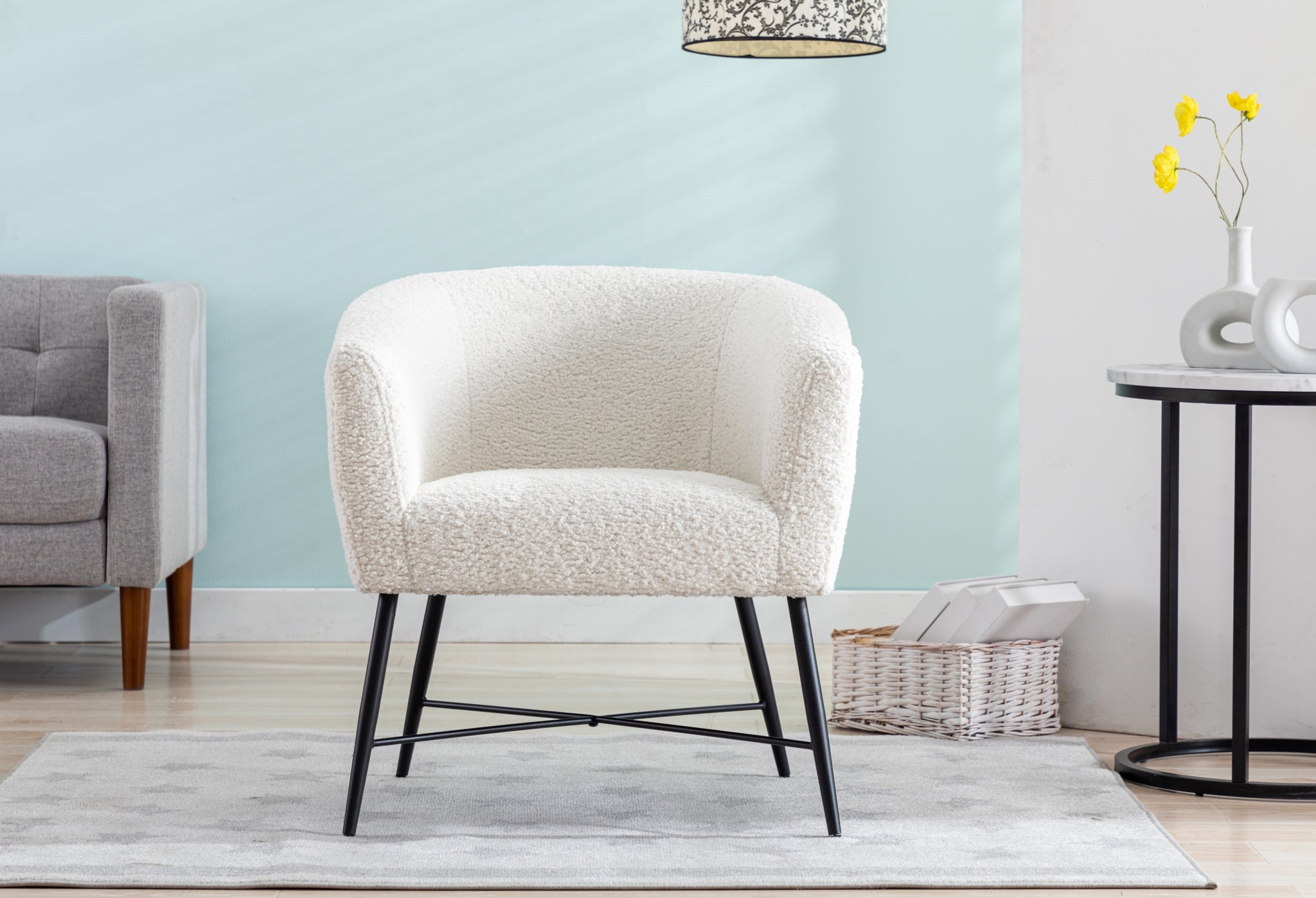 Modern Style 1pc Accent Chair White Sheep Wool Like white-primary living space-luxury-fabric