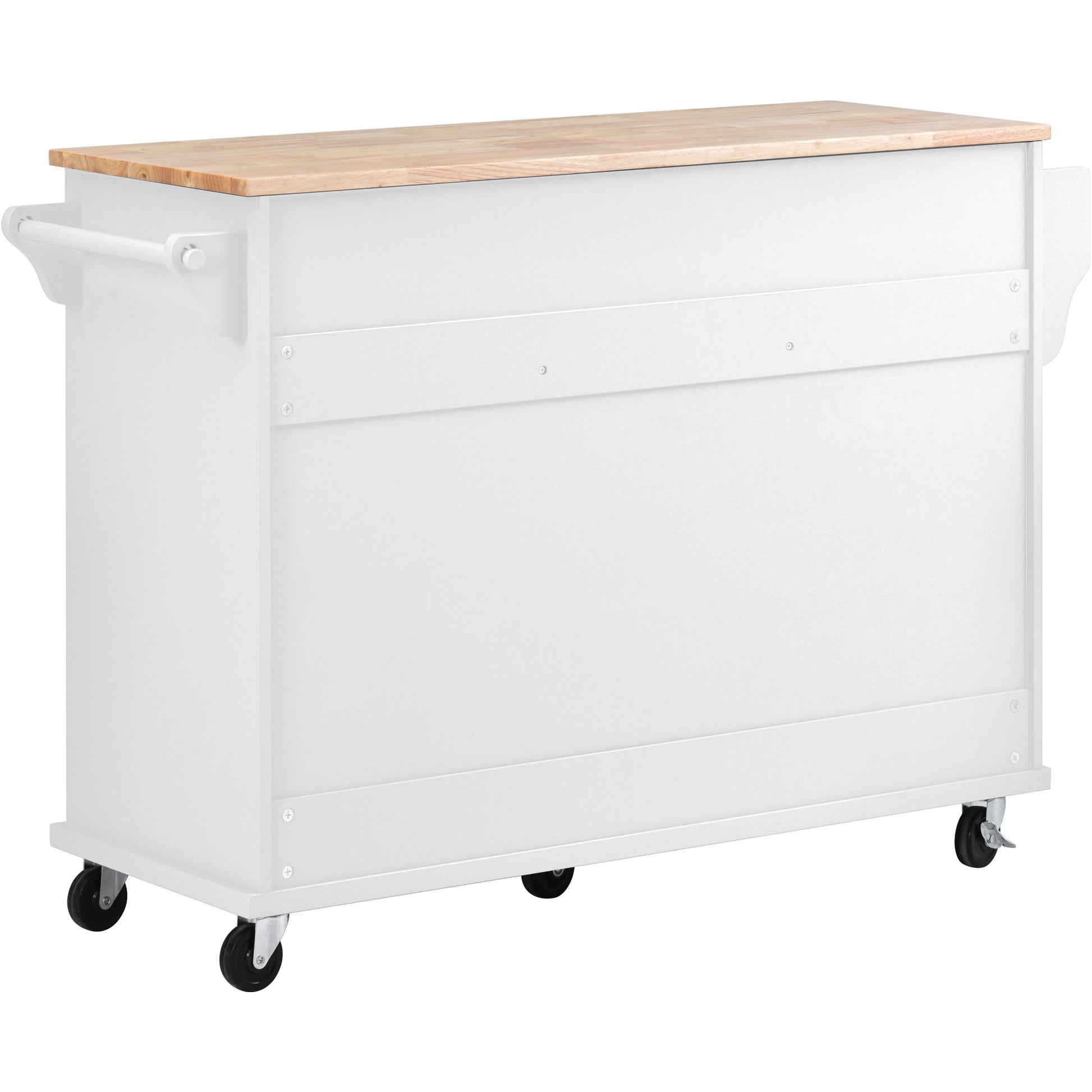 Kitchen Cart With Rubber Wood Desktop Rolling Mobile Kitchen Island With Storage And 5 Draws 53 Inch Length White White Mdf