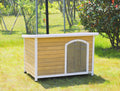 Large Wooden Outdoor Dog House, Waterproof Roof, Elevated Floor, Adjustable Plastic Feet, Yellow Yellow Solid Wood