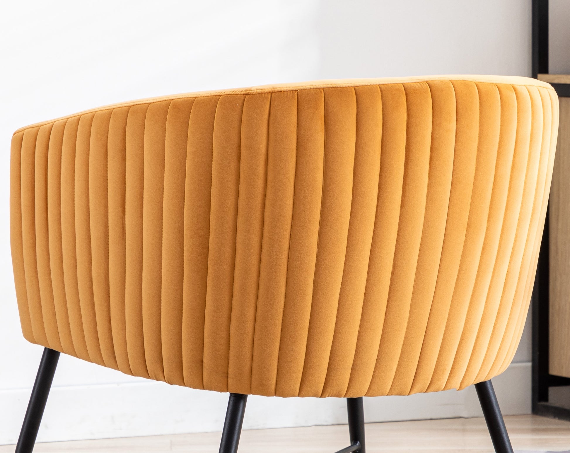 Luxurious Design 1Pc Accent Chair Yellowish Orange Velvet Clean Line Design Fabric Upholstered Black Metal Legs Stylish Living Room Furniture Yellow Primary Living Space Modern Fabric