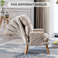 Soft Comfortable 1Pc Accent Click Clack Chair With Ottoman Beige Fabric Upholstered Oak Finish Legs Living Room Furniture Beige Primary Living Space Modern Fabric