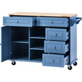 Kitchen Cart With Rubber Wood Desktop Rolling Mobile Kitchen Island With Storage And 5 Draws 53 Inch Length Blue Blue Mdf