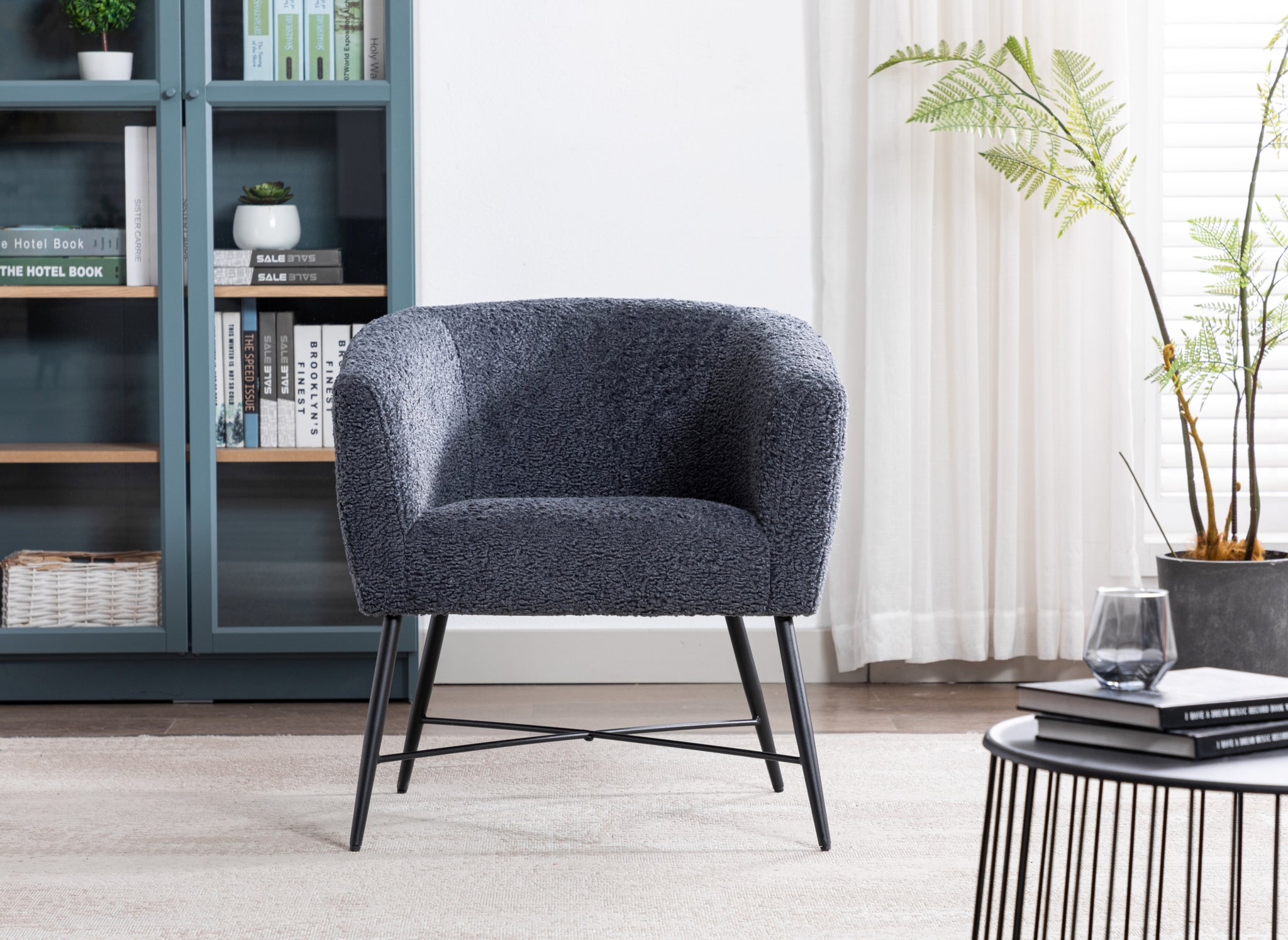 Modern Style 1pc Accent Chair Grey Sheep Wool Like grey-primary living space-luxury-fabric