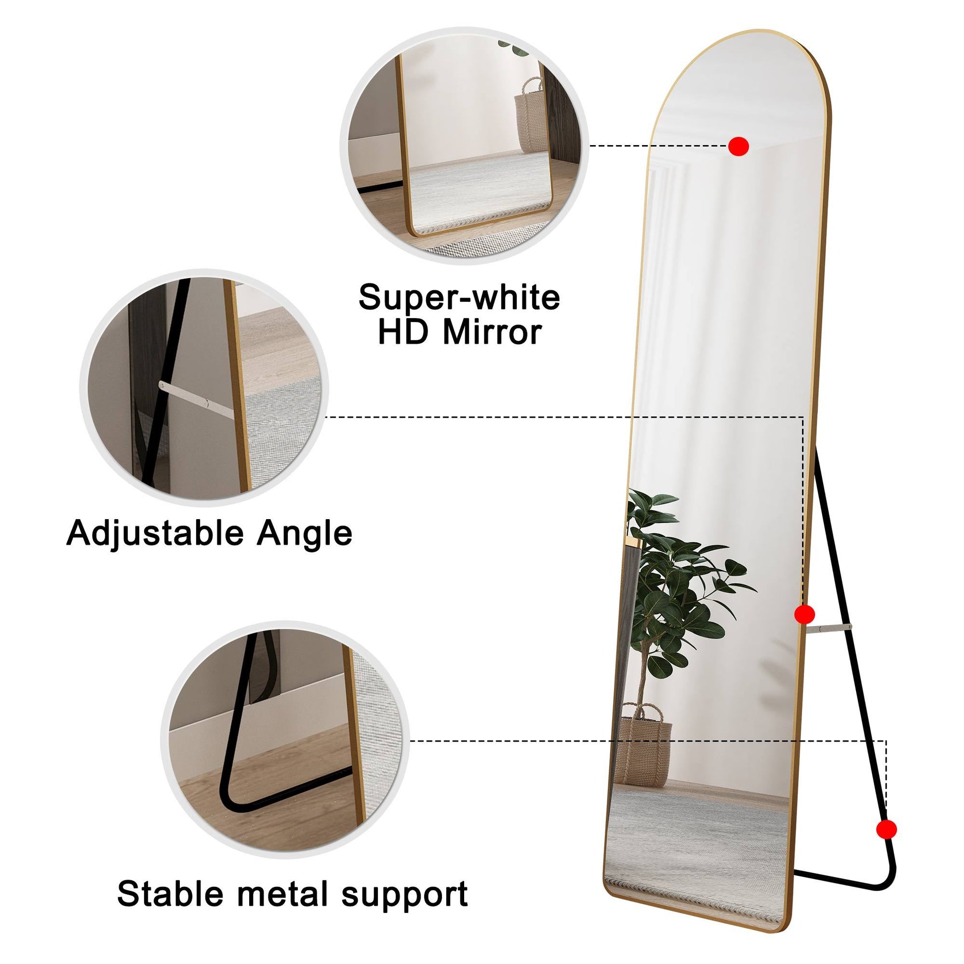 The Third Generation Floor Mounted Full Length Rearview Mirror. Aluminum Alloy Metal Frame Arched Wall Mirror, Bathroom Makeup Mirror, Clothing Store, Wall Mounted. Gold 60 "*16.5"W115158172 Golden Glass