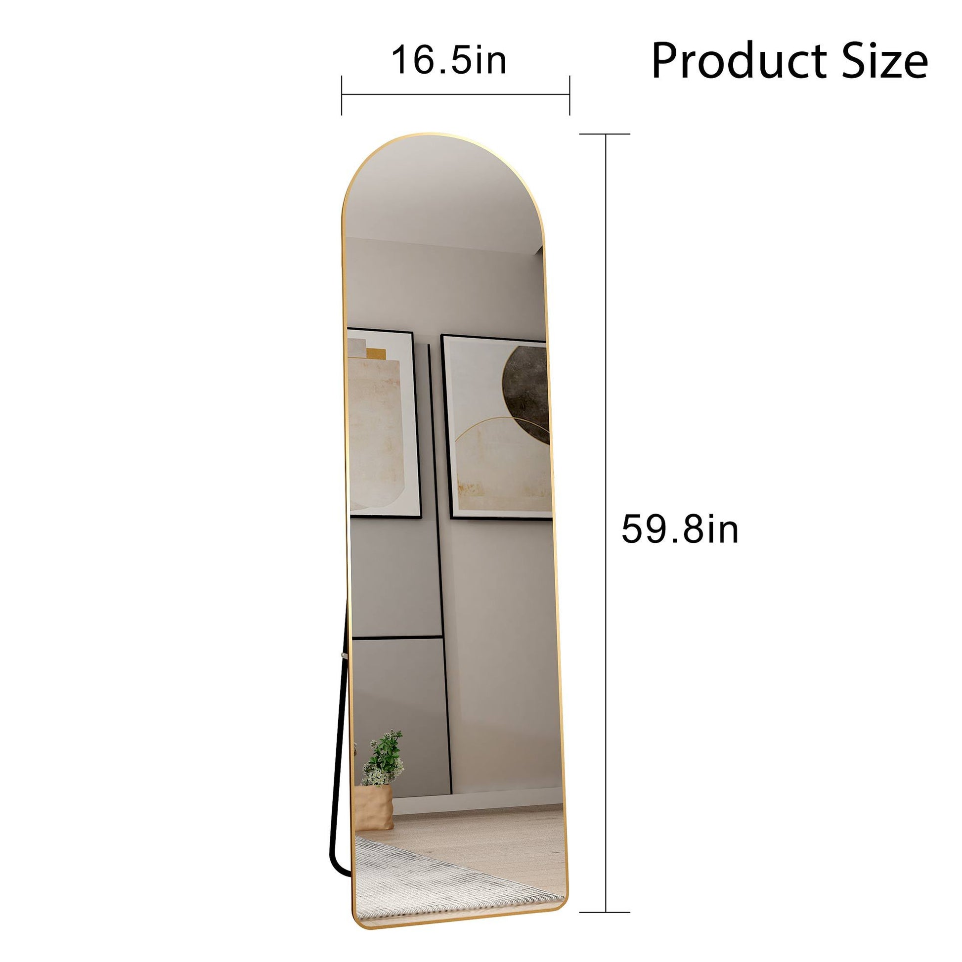 The Third Generation Floor Mounted Full Length Rearview Mirror. Aluminum Alloy Metal Frame Arched Wall Mirror, Bathroom Makeup Mirror, Clothing Store, Wall Mounted. Gold 60 "*16.5"W115158172 Golden Glass