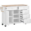 Kitchen Cart With Rubber Wood Desktop Rolling Mobile Kitchen Island With Storage And 5 Draws 53 Inch Length White White Mdf