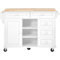 Kitchen Cart With Rubber Wood Desktop Rolling Mobile Kitchen Island With Storage And 5 Draws 53 Inch Length White White Mdf