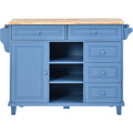 Kitchen Cart With Rubber Wood Desktop Rolling Mobile Kitchen Island With Storage And 5 Draws 53 Inch Length Blue Blue Mdf