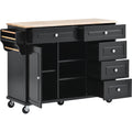 Kitchen Cart With Rubber Wood Desktop Rolling Mobile Kitchen Island With Storage And 5 Draws 53 Inch Length Black Black Mdf