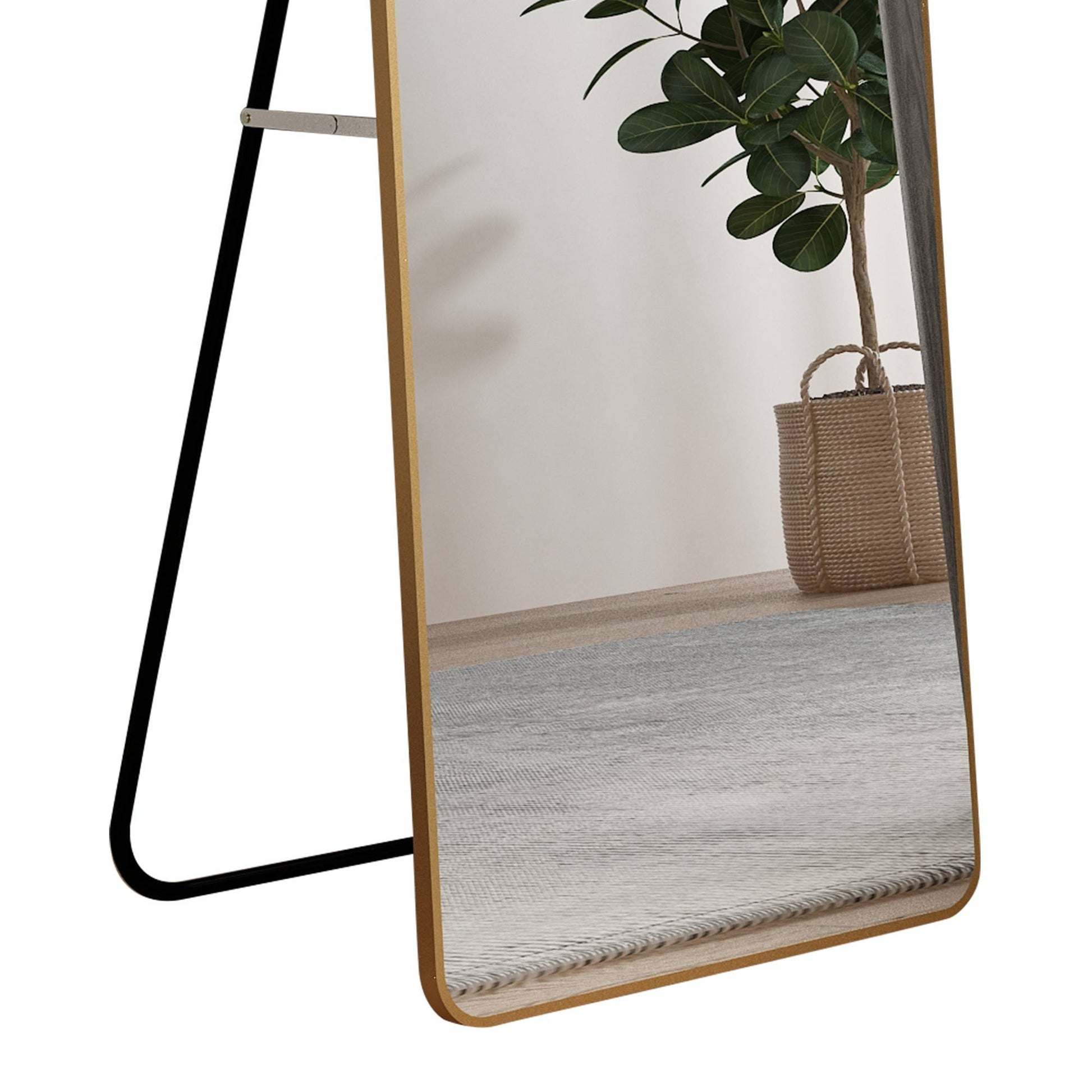 The Third Generation Floor Mounted Full Length Rearview Mirror. Aluminum Alloy Metal Frame Arched Wall Mirror, Bathroom Makeup Mirror, Clothing Store, Wall Mounted. Gold 60 "*16.5"W115158172 Golden Glass