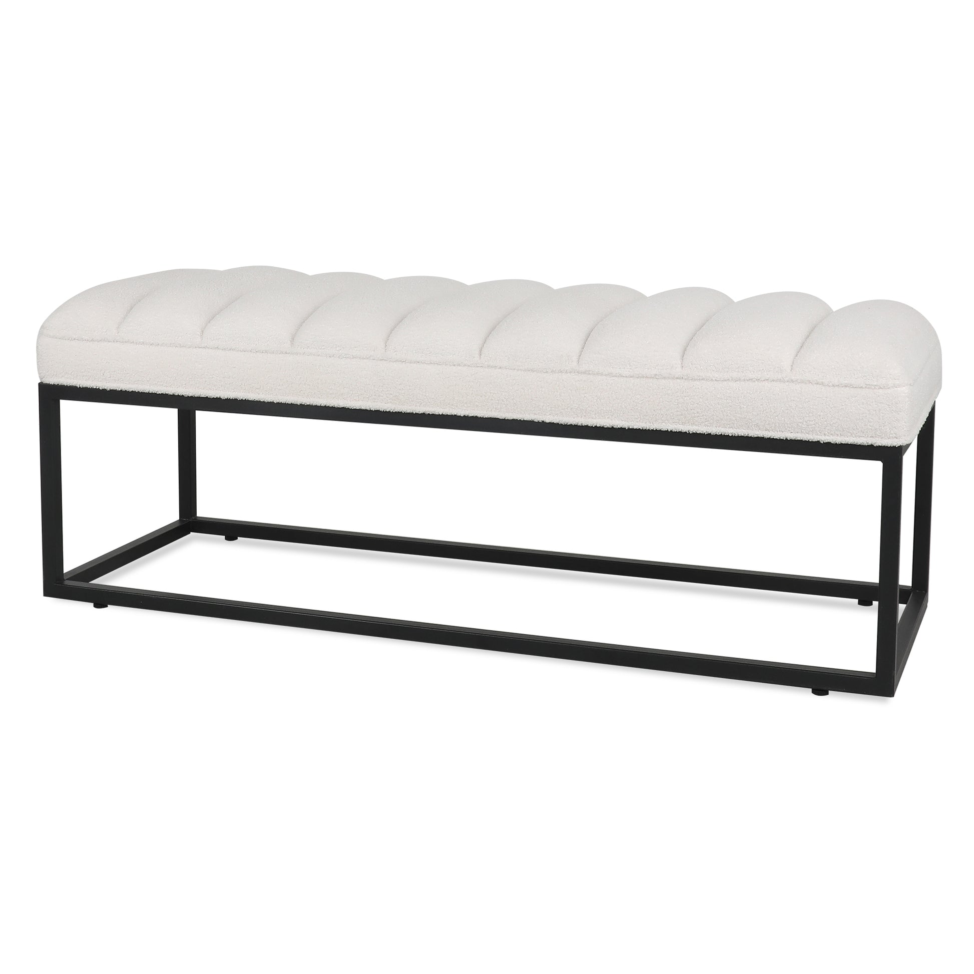 Metal Base Upholstered Bench For Bedroom For Entryway White Velvet