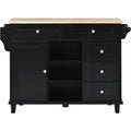 Kitchen Cart With Rubber Wood Desktop Rolling Mobile Kitchen Island With Storage And 5 Draws 53 Inch Length Black Black Mdf