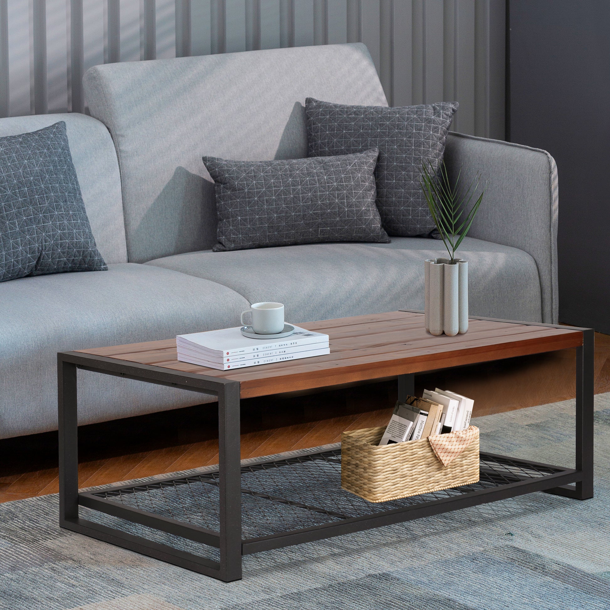 Console Coffee Table With A Natural Reclaimed Wood Finish, For Living Room Natural Solid Wood