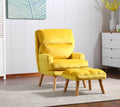 Soft Comfortable 1Pc Accent Click Clack Chair With Ottoman Yellow Fabric Upholstered Oak Finish Legs Living Room Furniture Yellow Primary Living Space Modern Fabric