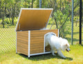 Large Wooden Outdoor Dog House, Waterproof Roof, Elevated Floor, Adjustable Plastic Feet, Yellow Yellow Solid Wood