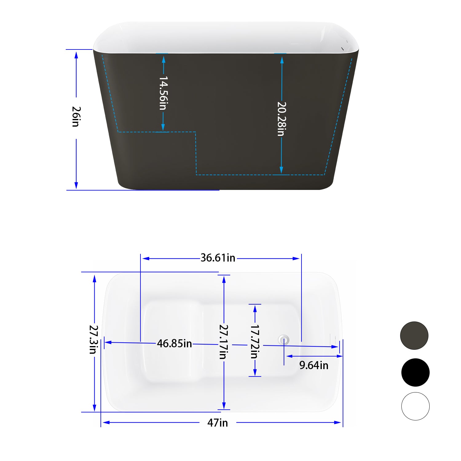 47" 100% Acrylic Freestanding Bathtub Contemporary Soaking Tub White Inside And Gray Outside Gray Acrylic