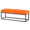 Metal Base Upholstered Bench For Bedroom For Entryway Orange Fabric