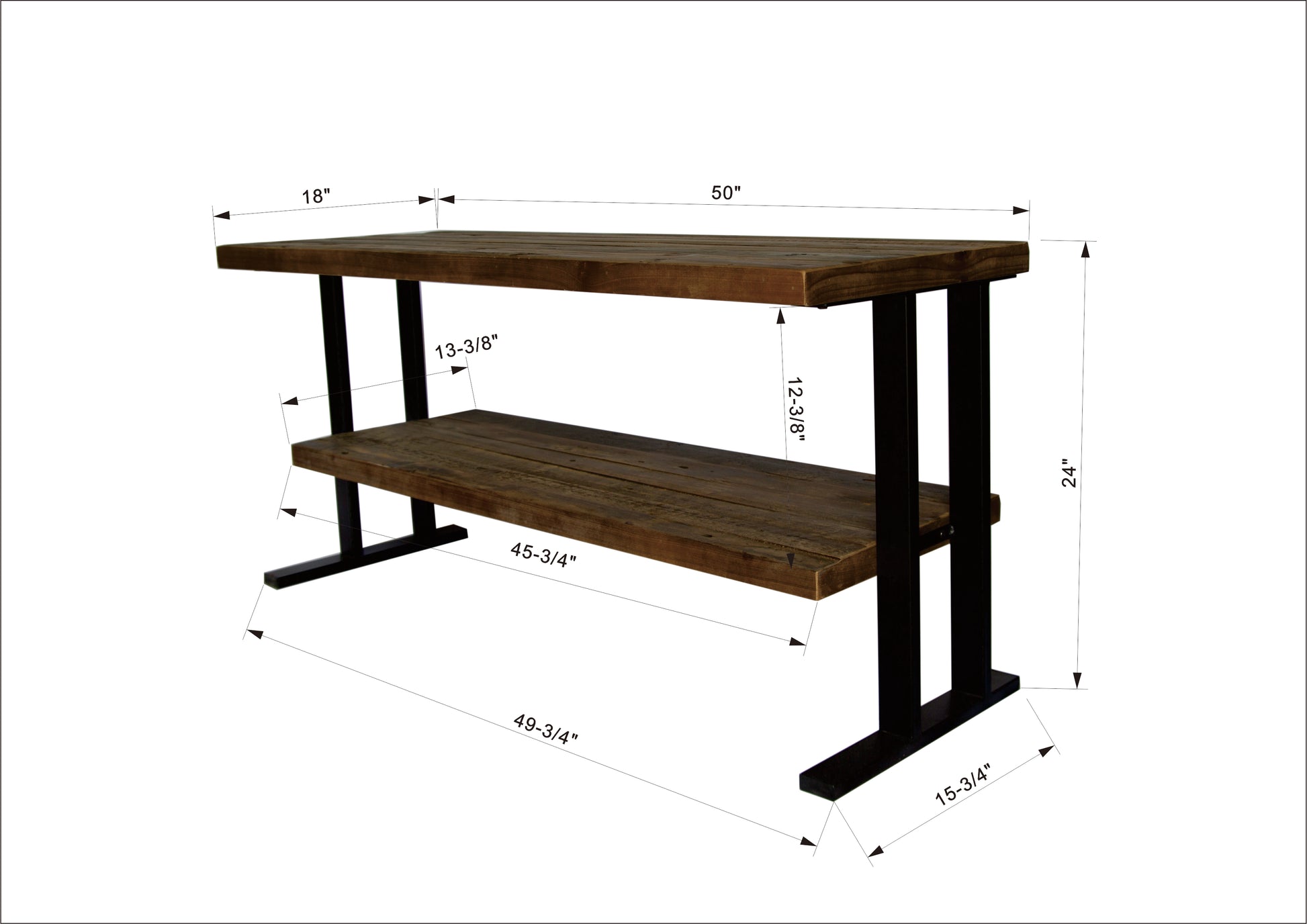 Media Console Table With One Shelf To Your Home Decor, Natural Reclaimed Wood And Black Finish Natural Solid Wood